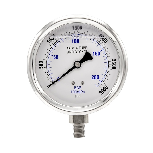 Pic Gauges 4 in Dial, 1/4 in NPT Male Lower Location, Stainless Steel Case Material PRO-301L-404P-01 - main